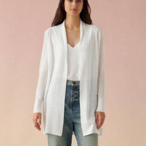 White & Warren - Linen Gauze Long Open Cardigan (White)